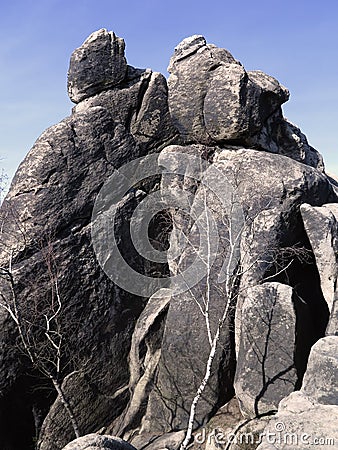 Interesting rock formation - Rock tower in the Crows Rocks Stock Photo