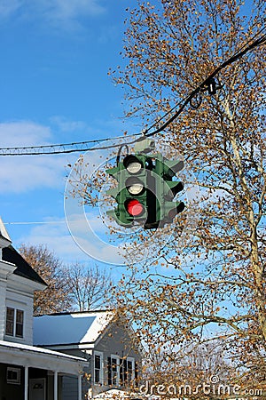 Interesting detail of upside down traffic lights, Tipperary Hill, Syracuse, New York, 2018 Editorial Stock Photo