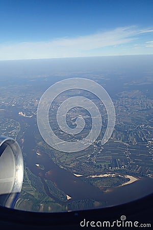 Interesting views from the airplane window on a warm summer day Stock Photo