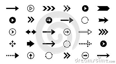 Interface arrows. Black isolated web and application UI symbols for navigation orientation and direction, left right up Vector Illustration