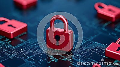An interface displaying a series of files with a lock symbol. Digital interface, secure and encrypted information Stock Photo