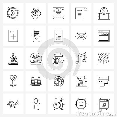 25 Interface Line Icon Set of modern symbols on bank, form, conveyor, estate, contract Vector Illustration