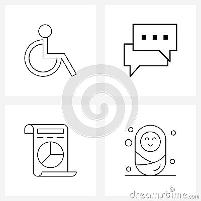 4 Interface Line Icon Set of modern symbols on disability, business, handicap, ui, finance Vector Illustration