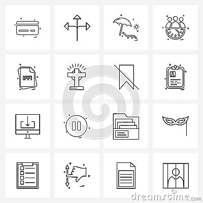 16 Interface Line Icon Set of modern symbols on file type, file, umbrella, team, group Vector Illustration
