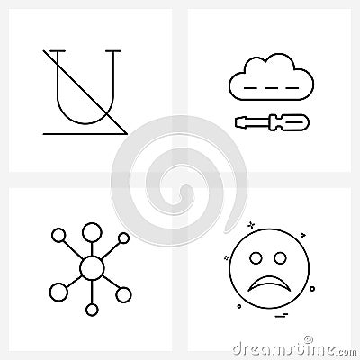 4 Interface Line Icon Set of modern symbols on font; internet; underline; cloud repairing; emoji Vector Illustration