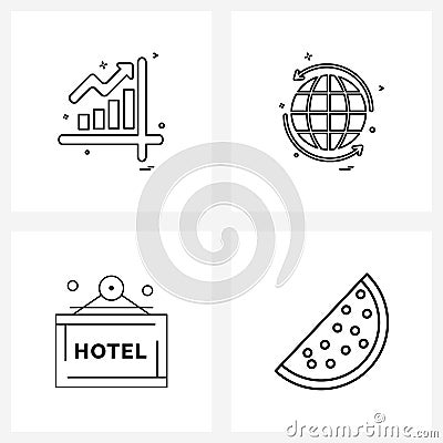 4 Interface Line Icon Set of modern symbols on graph; sign; chart; global; service Vector Illustration