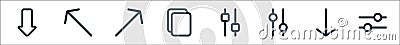 interface line icons. linear set. quality vector line set such as setting, down, setting, setting, paste, up right, up left Vector Illustration