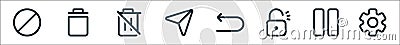 interface line icons. linear set. quality vector line set such as settings, pause, unlock, undo, cursor, trash, trash Vector Illustration
