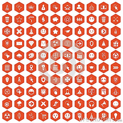 100 interface pictogram icons hexagon orange Vector Illustration
