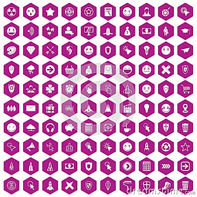 100 interface pictogram icons hexagon violet Vector Illustration