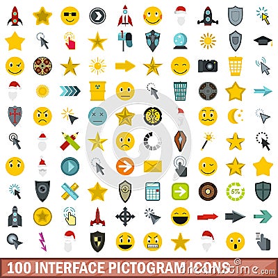 100 interface pictogram icons set, flat style Vector Illustration