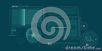 Futuristic interface of satellite data decoding program. Vector Illustration