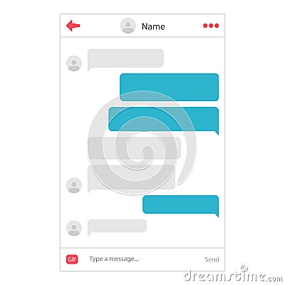 Interface social media. Short message service bubbles with place for text chat text boxes. Empty messaging bubles. Vector Illustration