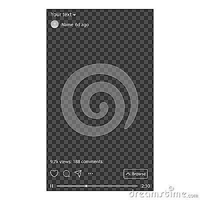 Interface social media. Template a app for watching long-form, vertical video. The user started watching video. Vector Illustration