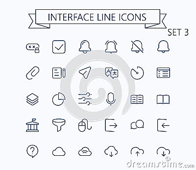 Interface vector outline mini line icons set. 24x24 px. Pixel Perfect. Editable stroke. Vector Illustration