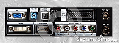 Interfaces inputs outputs audio video components Stock Photo