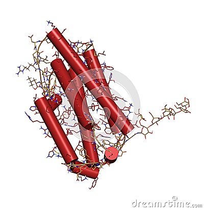 Interferon beta molecule, chemical structure. Cytokine used to t Stock Photo
