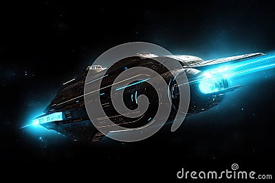 intergalactic spaceship, breaking the light speed barrier and traveling at faster-than-light speeds Stock Photo