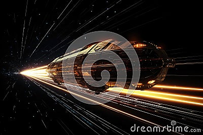 intergalactic spaceship, breaking the light speed barrier and traveling at faster-than-light speeds Stock Photo