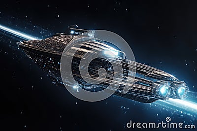 intergalactic spaceship, breaking the light speed barrier and traveling at faster-than-light speeds Stock Photo