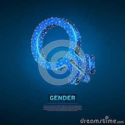 Intergender symbol Wireframe digital 3d illustration Low poly individual gender identity Abstract Vector neon LGBT Vector Illustration