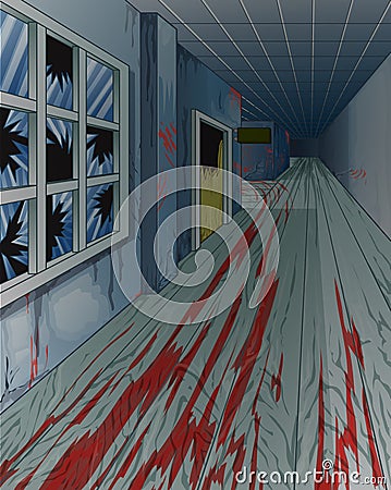 Interior of scary abandoned old school. Vector Illustration