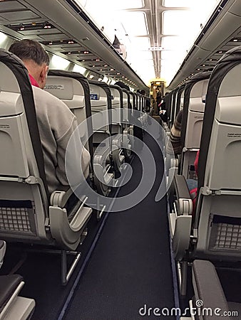 Interior airplane view during a commercial flight Editorial Stock Photo
