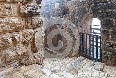 Interior of Ajloun Castle, also known as Qalat ar-Rabad, is a 12th-century Muslim castle situated in northwestern Jordan, near to Editorial Stock Photo