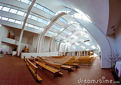 Interior of Alvar Aalto church in Riola Italy Stock Photo