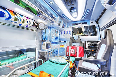 Interior of an ambulance. HDR version. Editorial Stock Photo