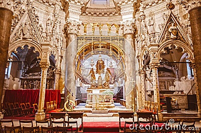 Interior of ancient Cathedral of Saint Domnius inside the Diocletian`s Palace section in Split, Croatia Editorial Stock Photo