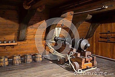 Interior of an ancient pirate ship Editorial Stock Photo