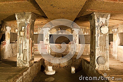 Interior of ancient tomb (Etruscan Necropolis) Stock Photo