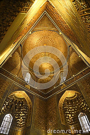 Interior Architecture details at Tilla-Kari (Gold-Covered) Medressa in Samarkand, Uzbekistan. Editorial Stock Photo