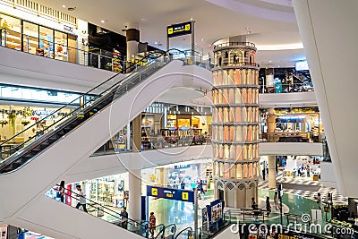 the interior architecture of the Terminal 21 Shopping Mall and the Grand Centre Point in the Editorial Stock Photo