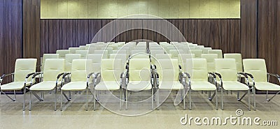 Interior of audience. Many chairs in conference room Stock Photo