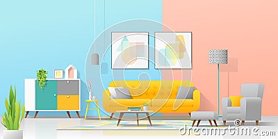 Interior background with cozy colorful living room Vector Illustration