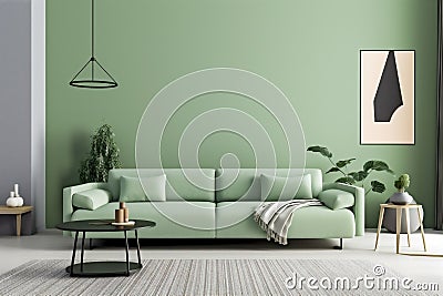 interior background style copy space decoration wall trendy house white room mint. Generative AI. Stock Photo