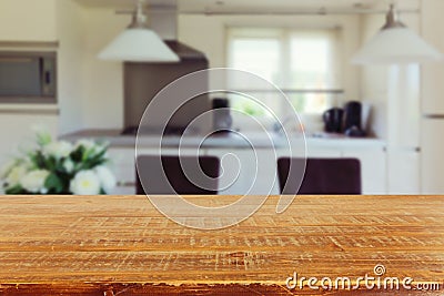 Interior background with empty kitchen table Stock Photo