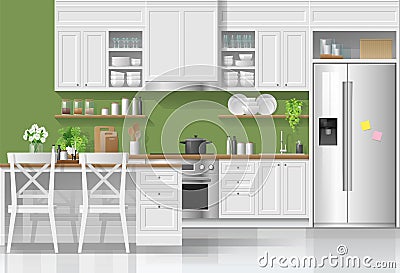 Interior background with kitchen in modern rustic style Vector Illustration