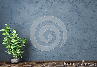 Interior background of room with stucco wall and vase with plant 3d rendering Stock Photo