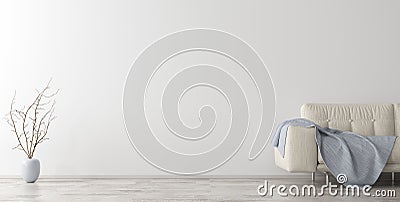 Interior background with sofa and vase with branch 3d rendering Stock Photo