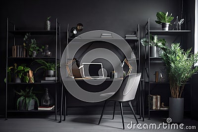 interior background mockup home table gray modern workspace apartment work light job stylish. Generative AI. Stock Photo