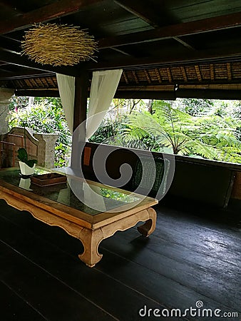 Interior of Balinese pavilion for relaxing Stock Photo