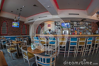 Interior of a bar with oriental stylized decorations Editorial Stock Photo