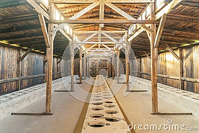 Interior of barrack in Auschwitz Birkenau concentration camp, Poland Editorial Stock Photo