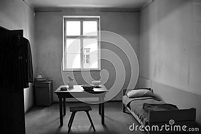 The interior of a barrack building showing how the prisoners beds Editorial Stock Photo