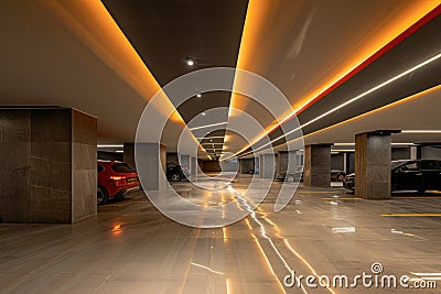 Interior of basement carpark, Modern contemporary elements, Luxury interior elements Stock Photo