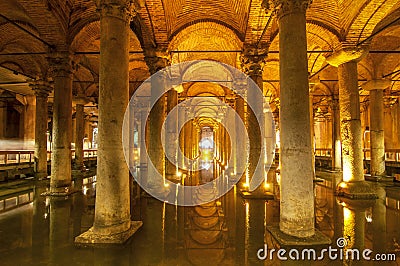 Interior of the Basilica Cistern, Yerebatan Sarayi, Istanbul Turkey Stock Photo
