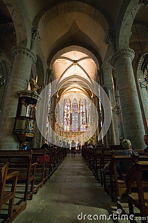 interior of the Basilica of Saint Nazarius and Celsius in Carcassonne, France. Editorial Stock Photo